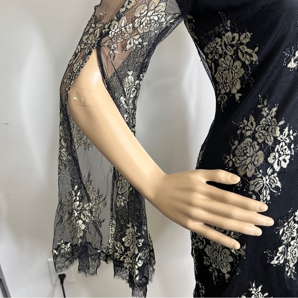 Lulu's Say It With Flowers Black Metallic Lace Bell Sleeve Mini Dress NWT small - Picture 5 of 7